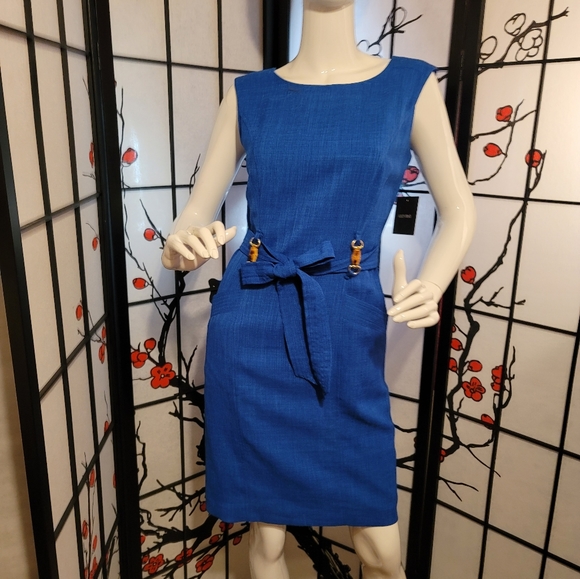 ELLEN TRACY. .COB BLUE PENCIL DRESS W/BELT SIZE 2 NEW TAGS ON - Picture 2 of 11